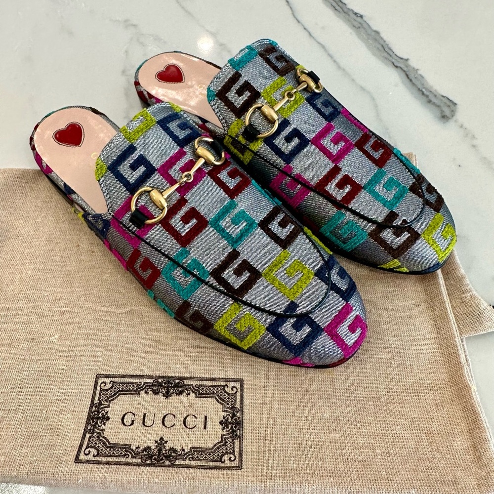 SOLD 🚩Gucci Princetown Lurex velvet G Mules 37
